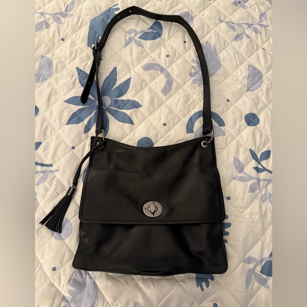 Rachel Roy Black Leather Accordion Crossbody Bag